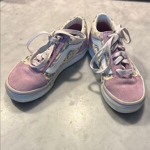 Kids Unicorn and Rainbow Lilac and White Vans Sneakers